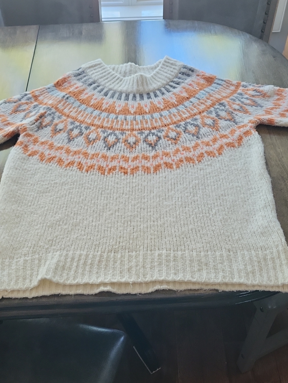 aerie Cream Turtleneck Sweater with Orange and Gray Yoke